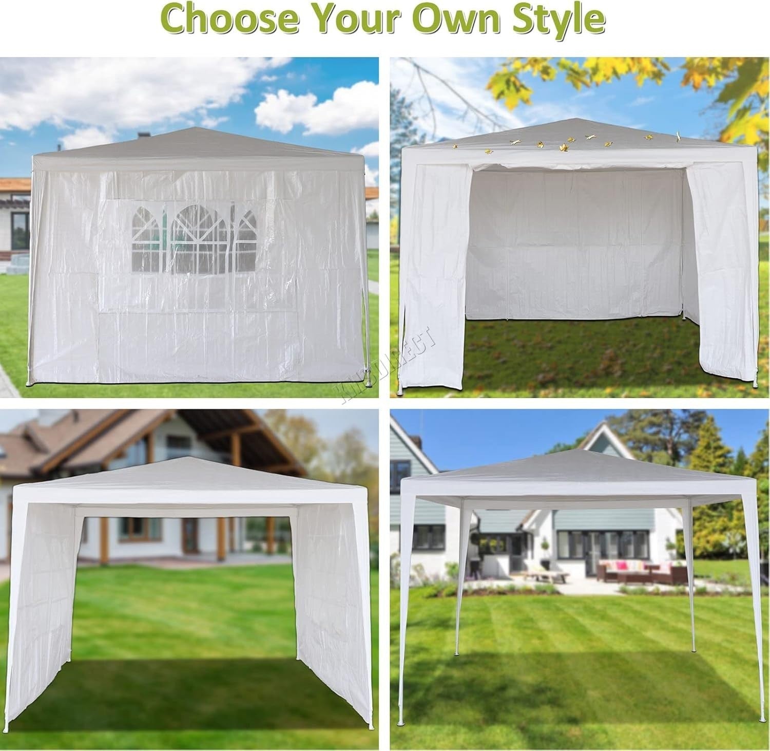 3x6M Steel Frame Gazebo With 6 Sidewalls Waterproof Garden Party Tent White