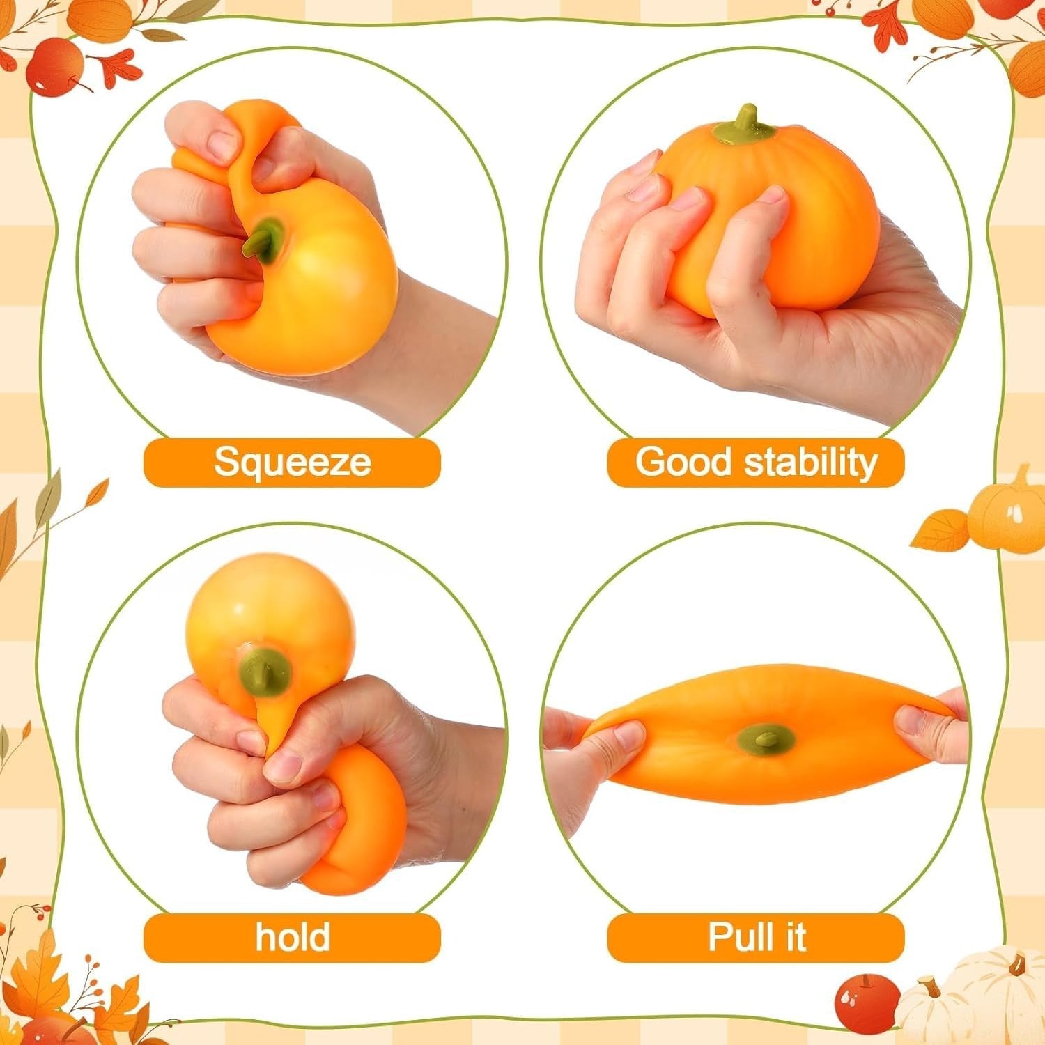 12pcs Pumpkin Stress Balls Mini Fall Squeeze Fidget Toys Anxiety Relief