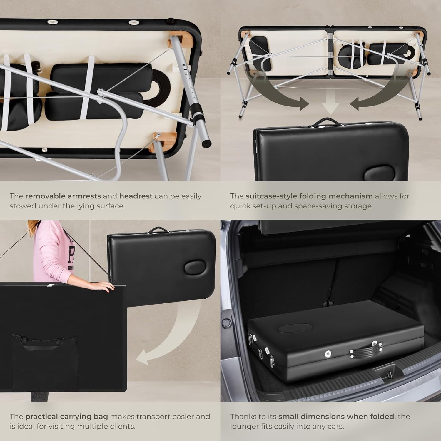 Portable 2 Section Massage Table Foldable Spa Beauty Bed 60cm Adjustable Black