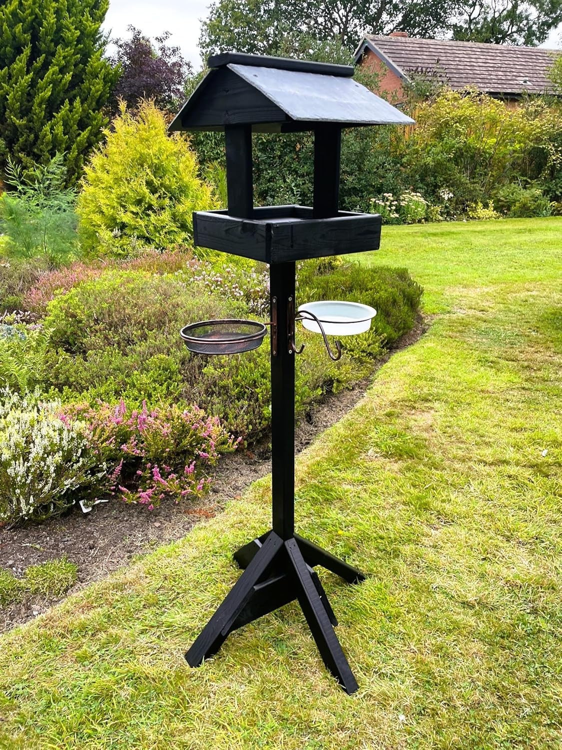 Wooden Bird Feeding Table Outdoor Garden Feeder Station Black 130cm