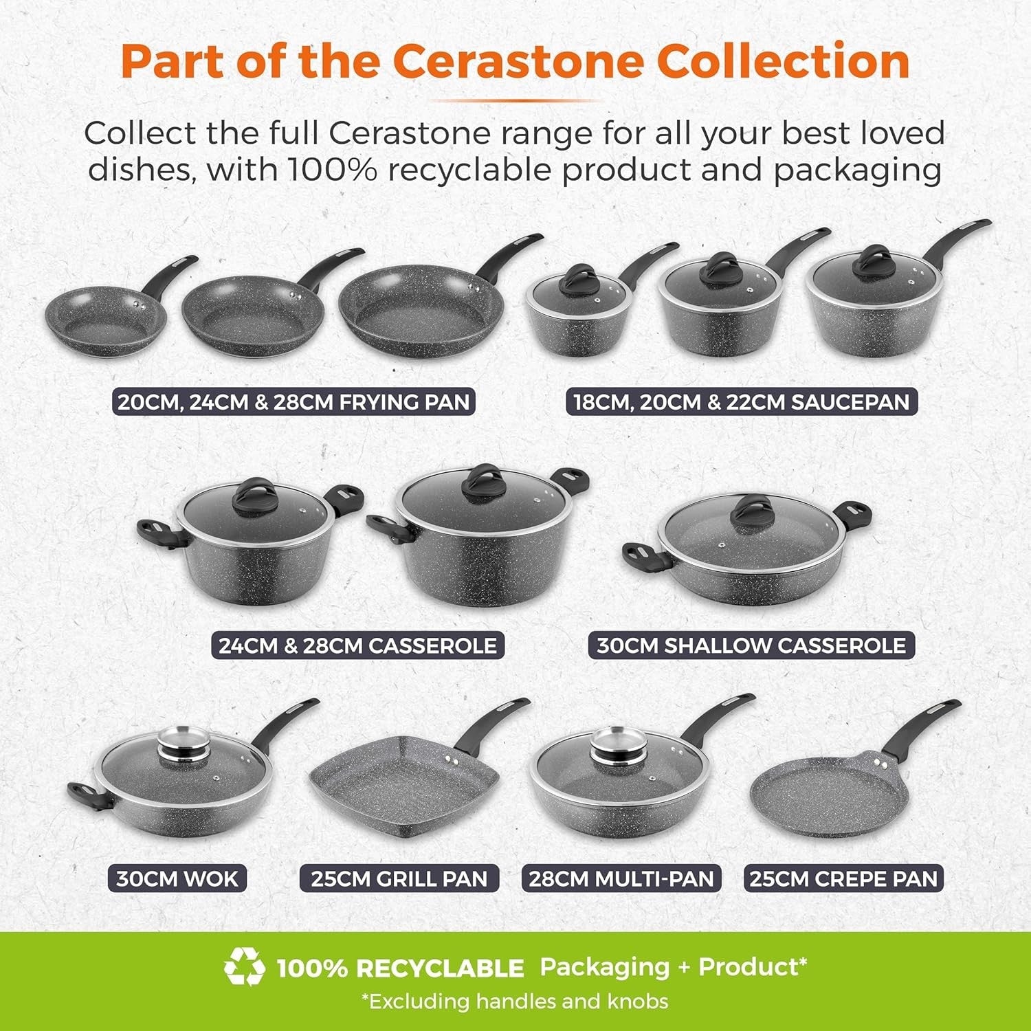 3pcs Graphite Non Stick Induction Saucepan Set 18/20/22cm with Glass Lids