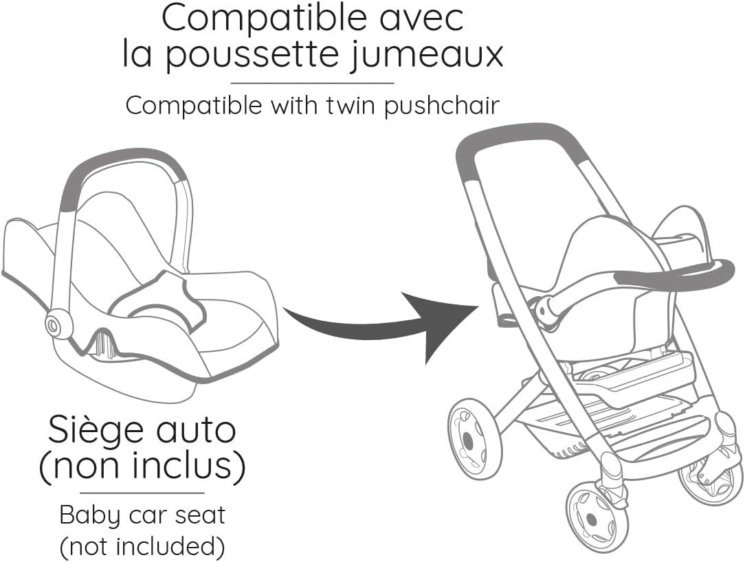 Twin Doll Pushchair Stroller Adjustable Seats Silent Wheels Easy Grip