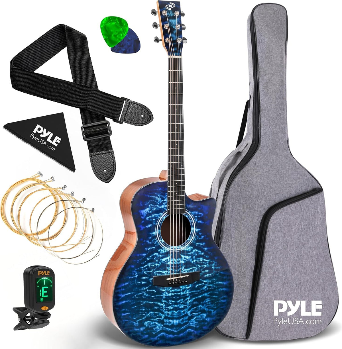 Full Size 41" Acoustic Guitar Starter Kit Blue with Gig Bag