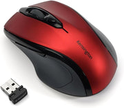 Wireless Mouse Mid Size 5 Button Optical Ergonomic USB Nano Red