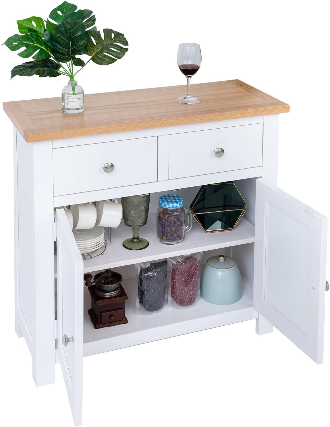 White Oak Sideboard Cabinet 2 Drawer 2 Door Storage Unit Cupboard 75cm