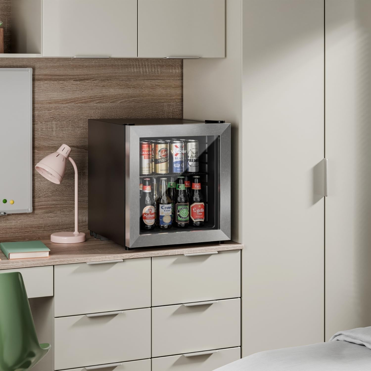 48L Mini Fridge Stainless Steel Table Top Cooler Triple-Glazed Glass