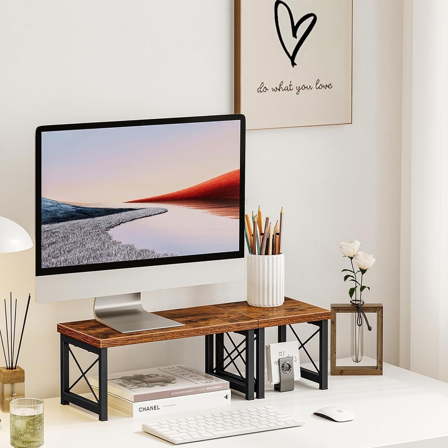 2-Tier Freestanding Desktop Bookshelf – Stackable Wood Desk Organizer Shelf