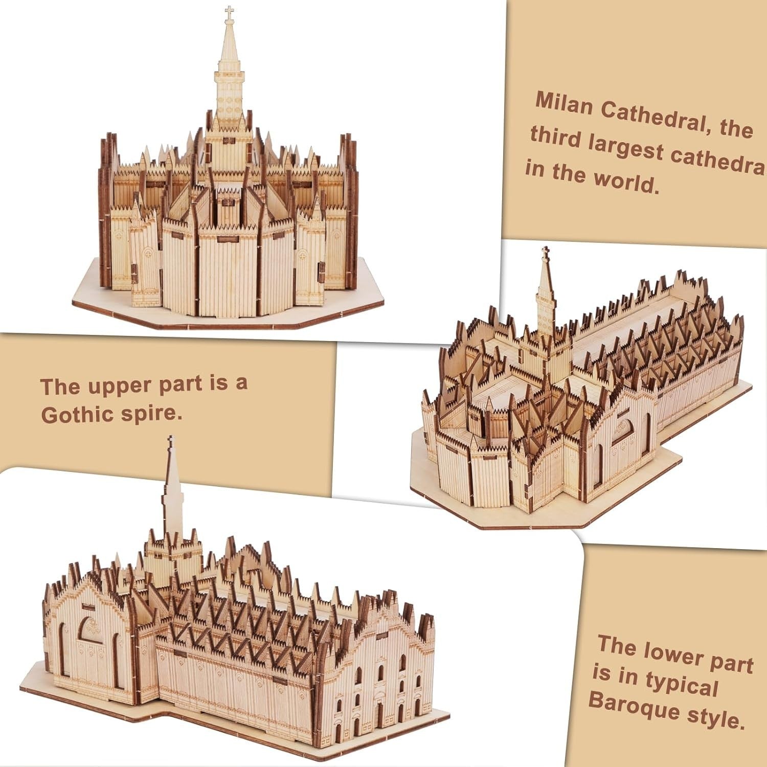 3D Wooden Milan Cathedral Puzzle Model Kit, DIY Architectural Craft Set