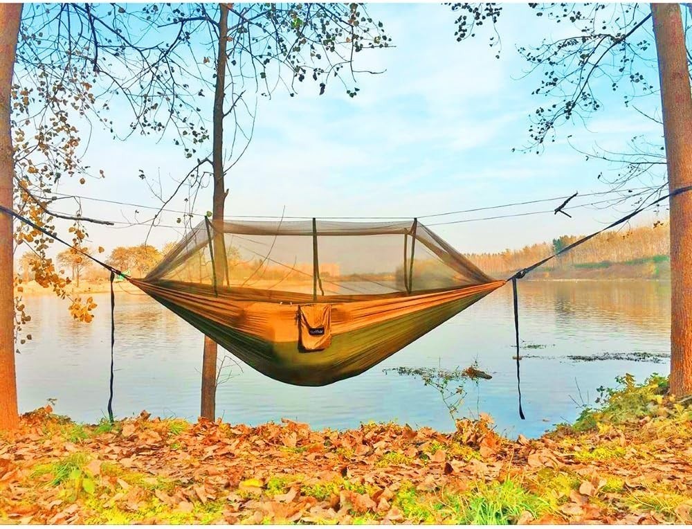 Camping Hammock with Net Double Size ✅ 2x10ft Straps 🌟 272kg Max Load