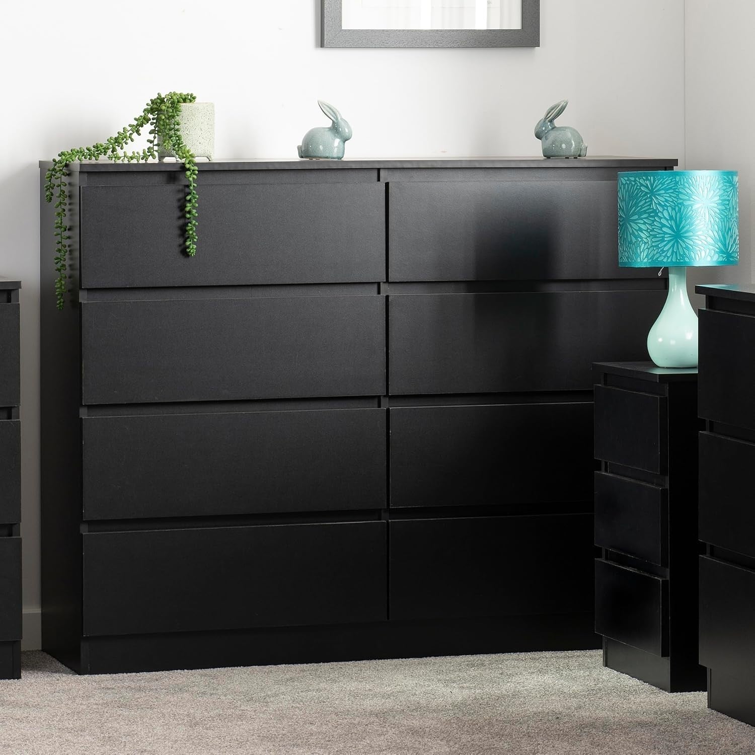 Black 8 Drawer Chest Storage Cabinet Soft Close Modern Bedroom Organizer