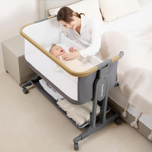 3in1 Baby Rocking Bassinet Bedside Crib Co-Sleeper Cot Breathable Mesh Grey