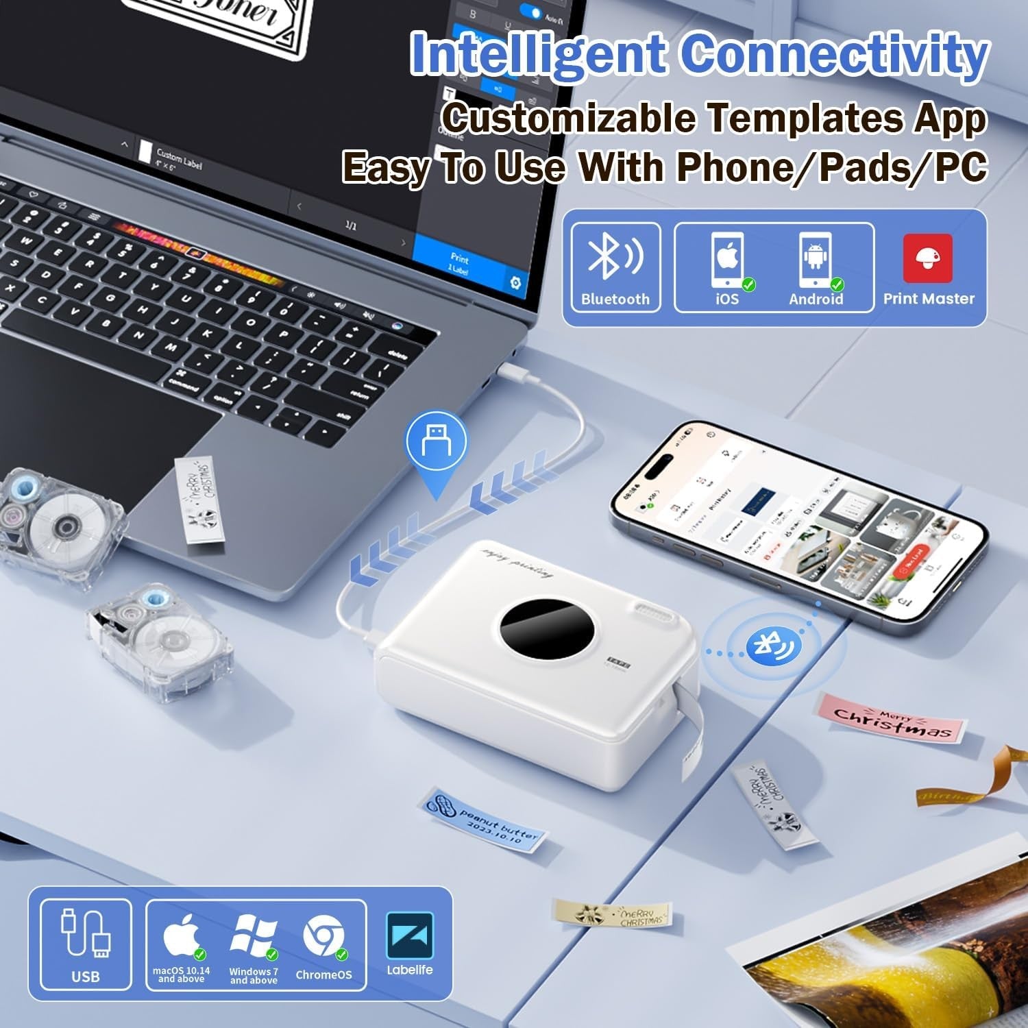 Portable Bluetooth Thermal Label Maker 203 DPI Wireless Sticker Printer