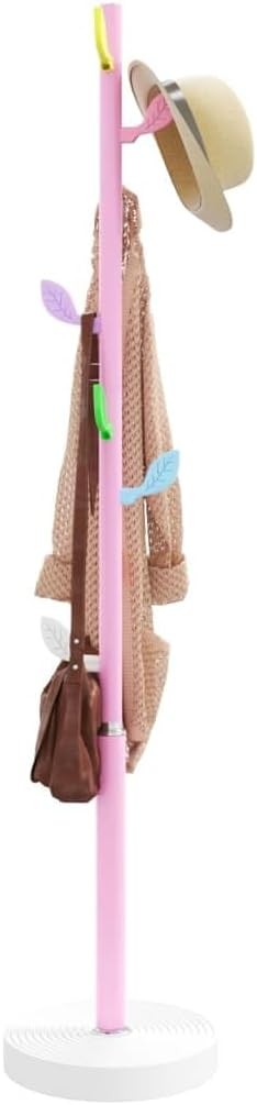 Modern Pink Metal Coat Rack Stand | Freestanding Hall Tree with Heavy Cement Bas