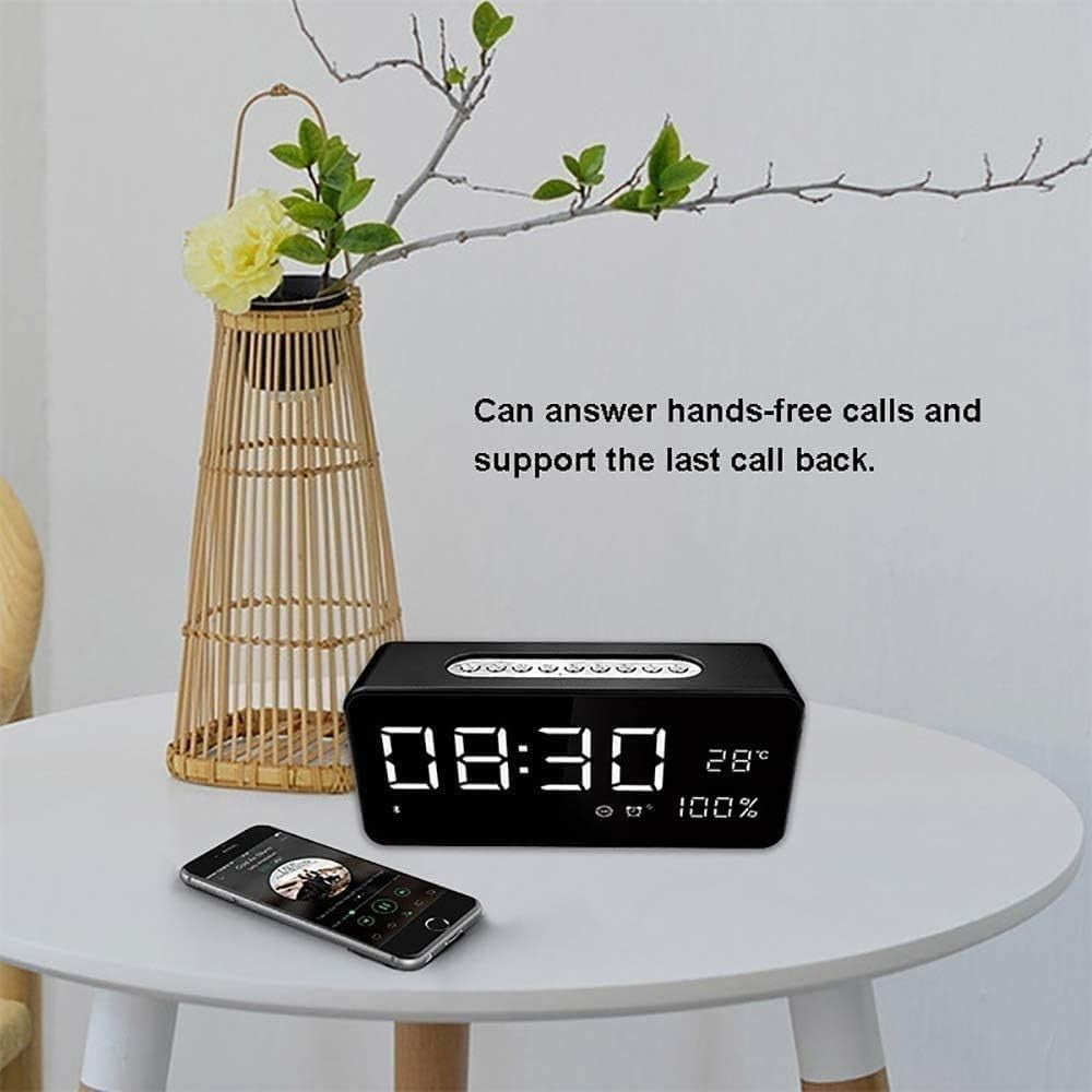 Digital Alarm Clock LED Display Temperature Humidity USB Charger Black
