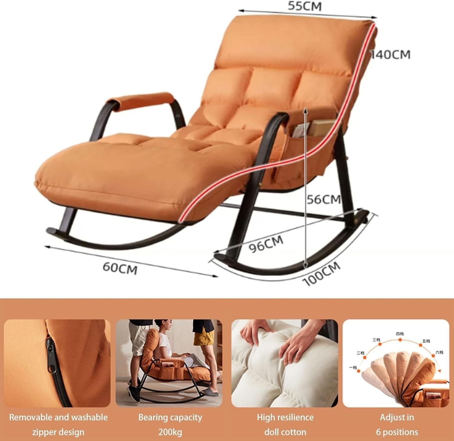 Outdoor Recliner Rocking Chair with Cushion & Storage - Patio, Lawn, Camping