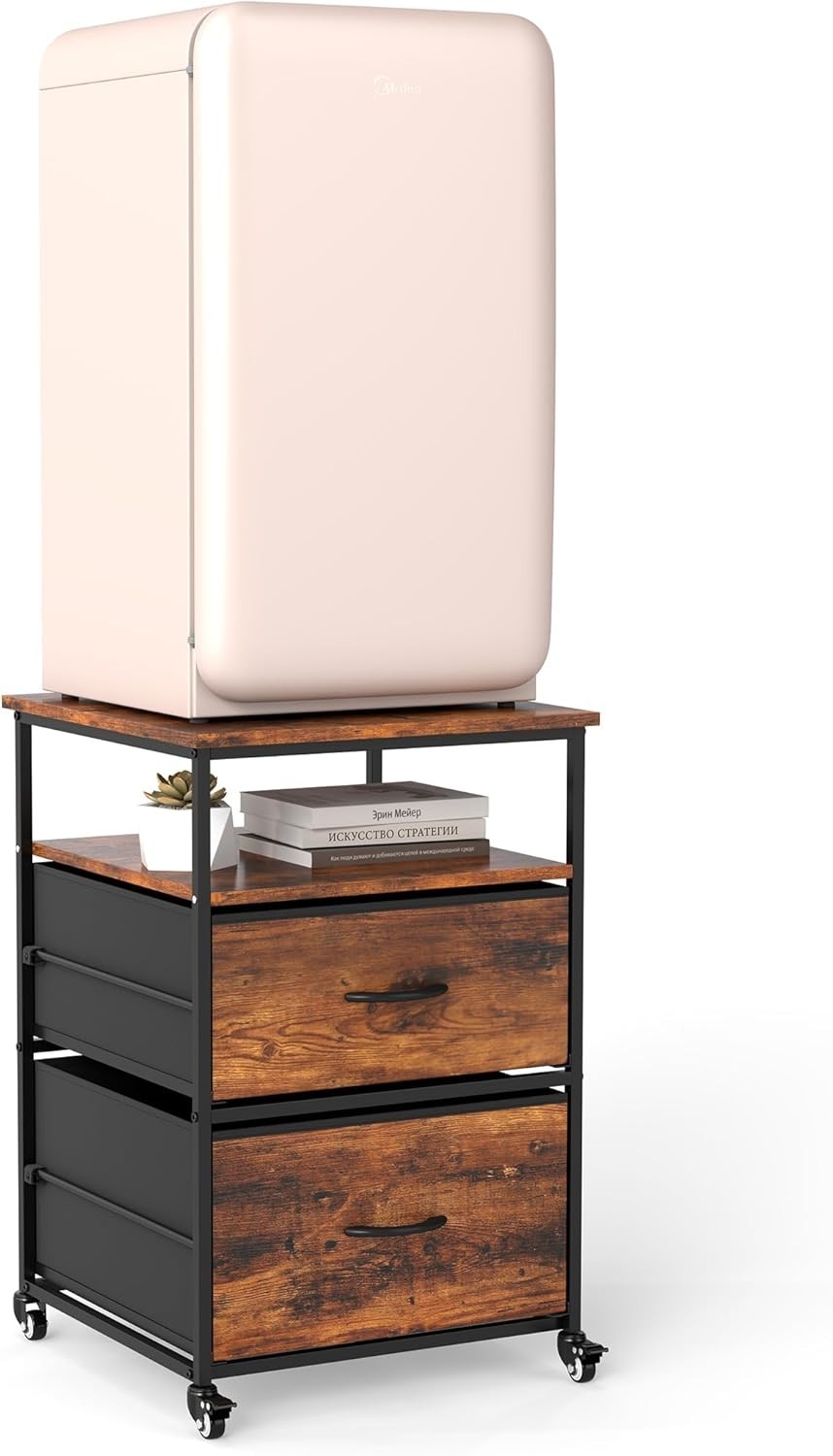 Vintage Brown Mini Fridge Stand 167kg Storage Cart