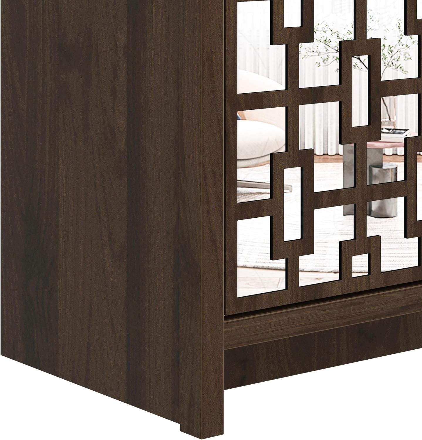Walnut Mirrored Sideboard Cabinet 2 Door Storage Laser Cut Design