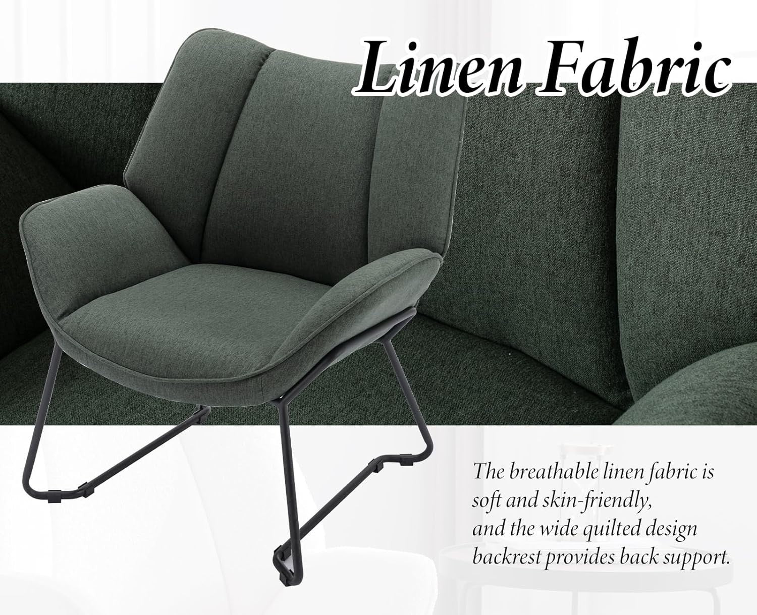 Green Linen Accent Armchair Tub Chair for Living Room Bedroom Modern