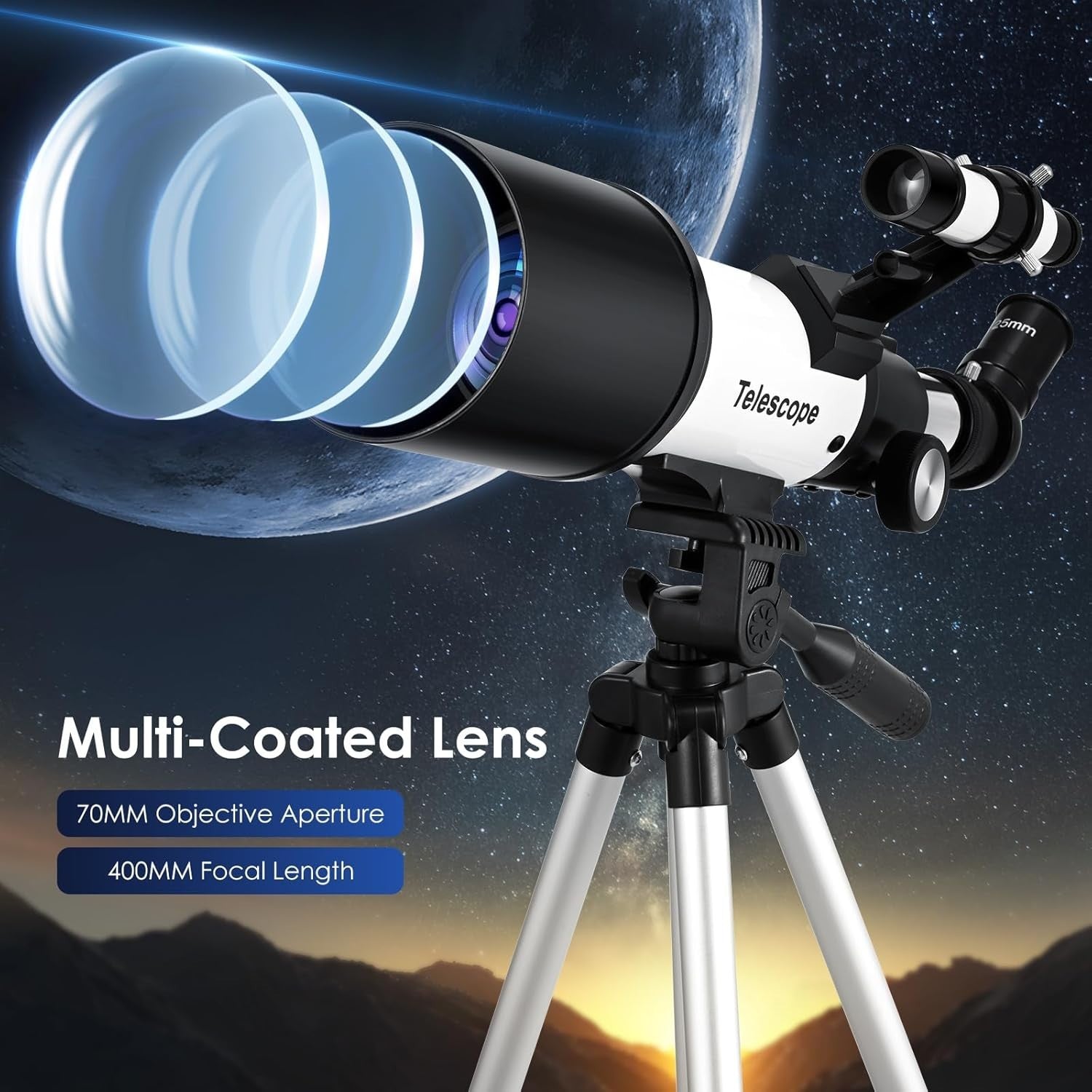 70mm Beginner Telescope for Kids & Adults with Tripod & 3X Barlow