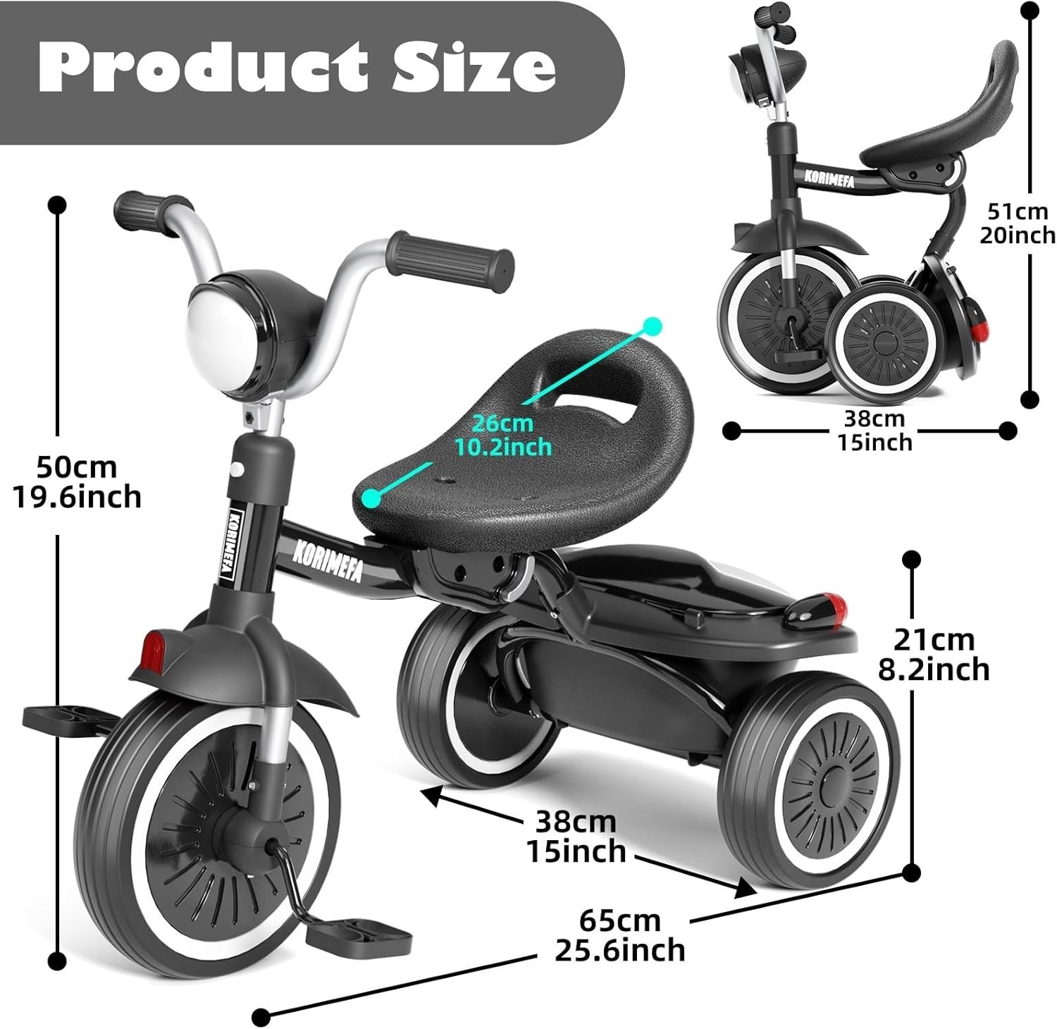 Foldable Kids Tricycle Toddler Balance Bike w Basket Seat 1-5 Years