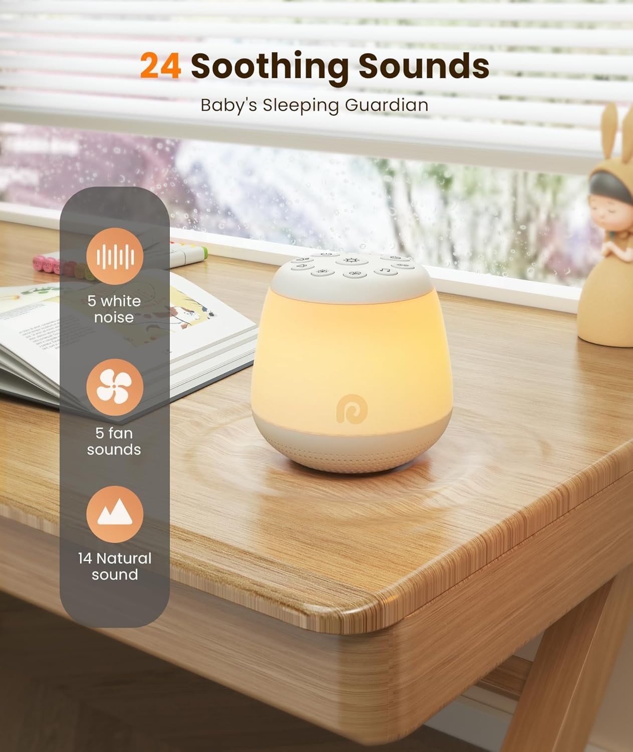 White Noise Machine with Night Light – 24 Soothing Sounds for Baby & Travel