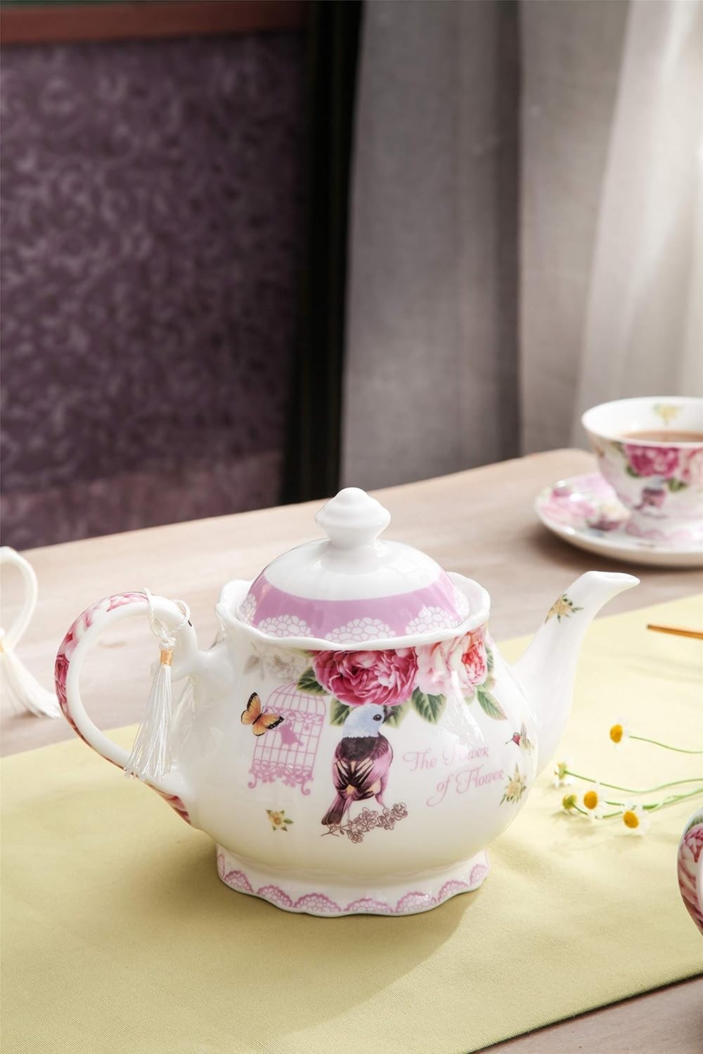 Vintage Bone China Tea Set Teapot Sugar Bowl Milk Jug 1300ml Floral