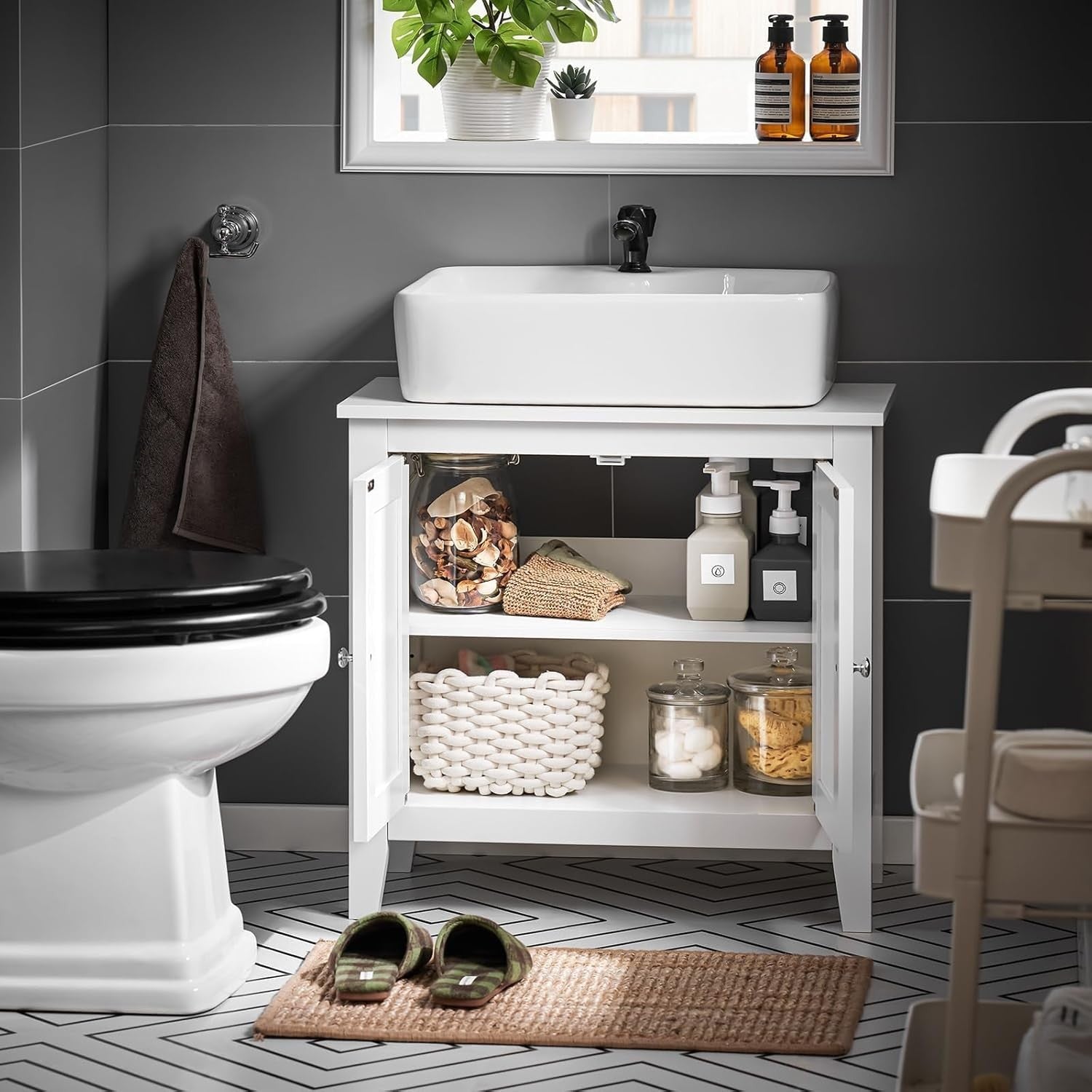 White Bathroom Vanity Unit 2 Door Under Sink Storage Cabinet MDF Cupboard
