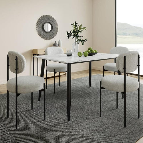 Marble Dining Table Set 120cm with 4 Boucle Chairs Modern Compact Luxe