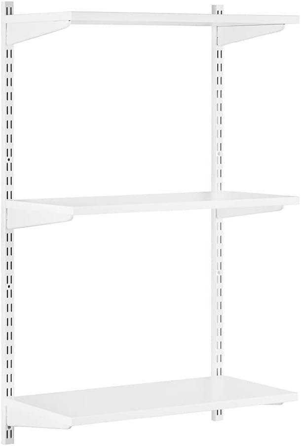 3-Tier Adjustable Wall Bracket Shelf Wooden Kit 100x60x32cm White