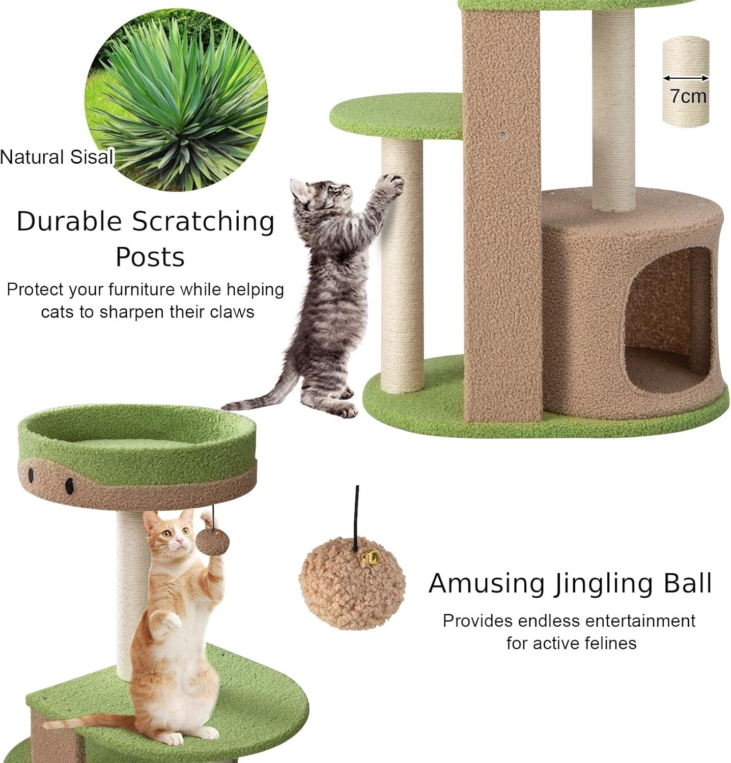 Brown Multi-Level Cat Tree with Condo Scratching Posts Climbing Tower 111cm