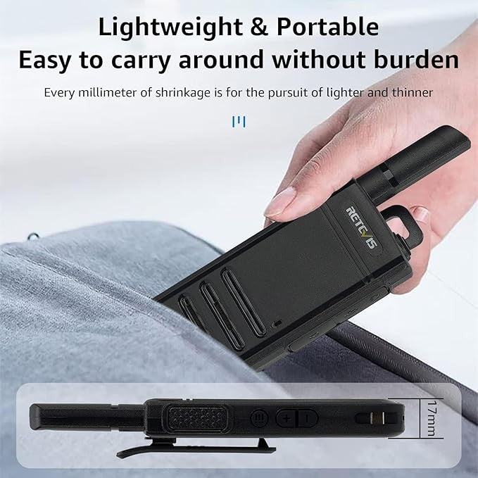 Ultra Slim Walkie Talkies 4 Pack USB-C VOX Earpiece Emergency Alarm