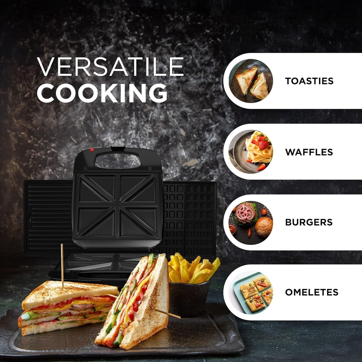 3-in-1 Toastie Maker Waffle Panini Grill 1200W Removable Plates