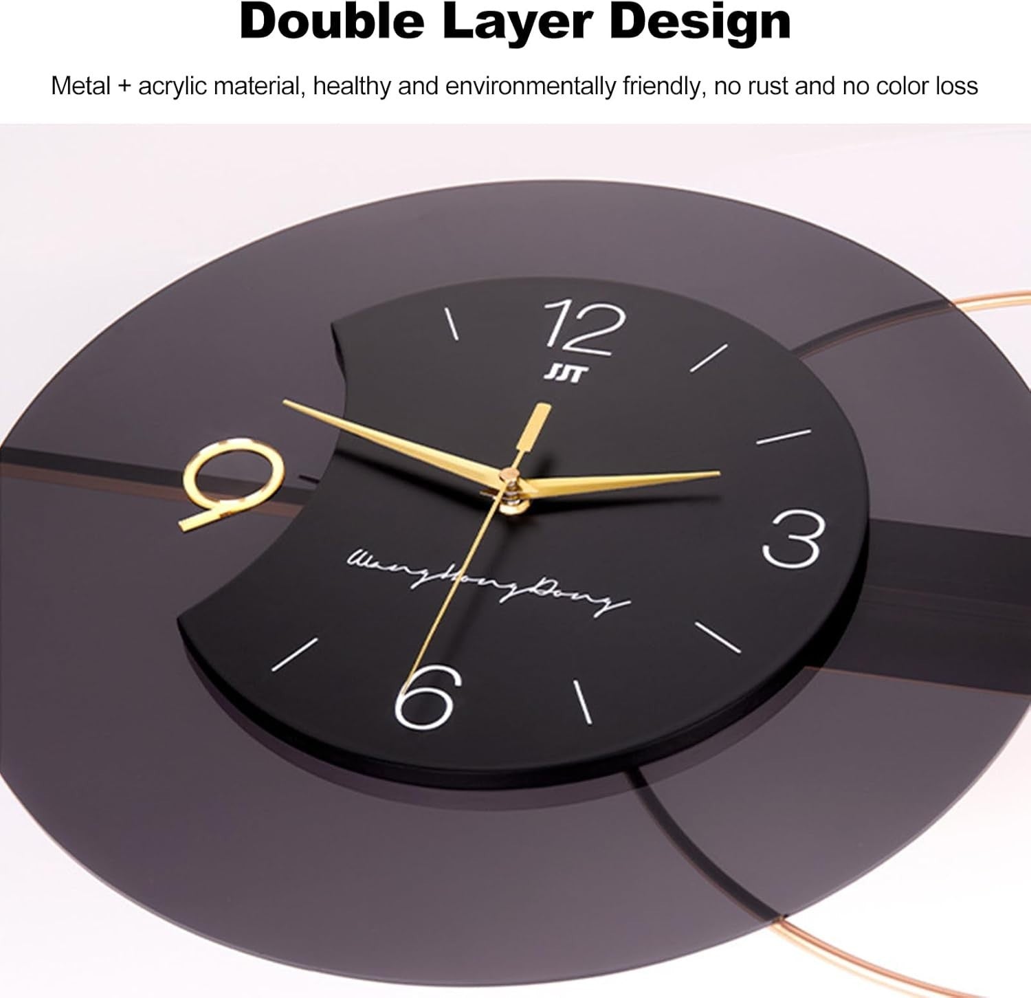 Modern Silent Metal Wall Clock 80x38cm Tick-Free Quartz for Living Room