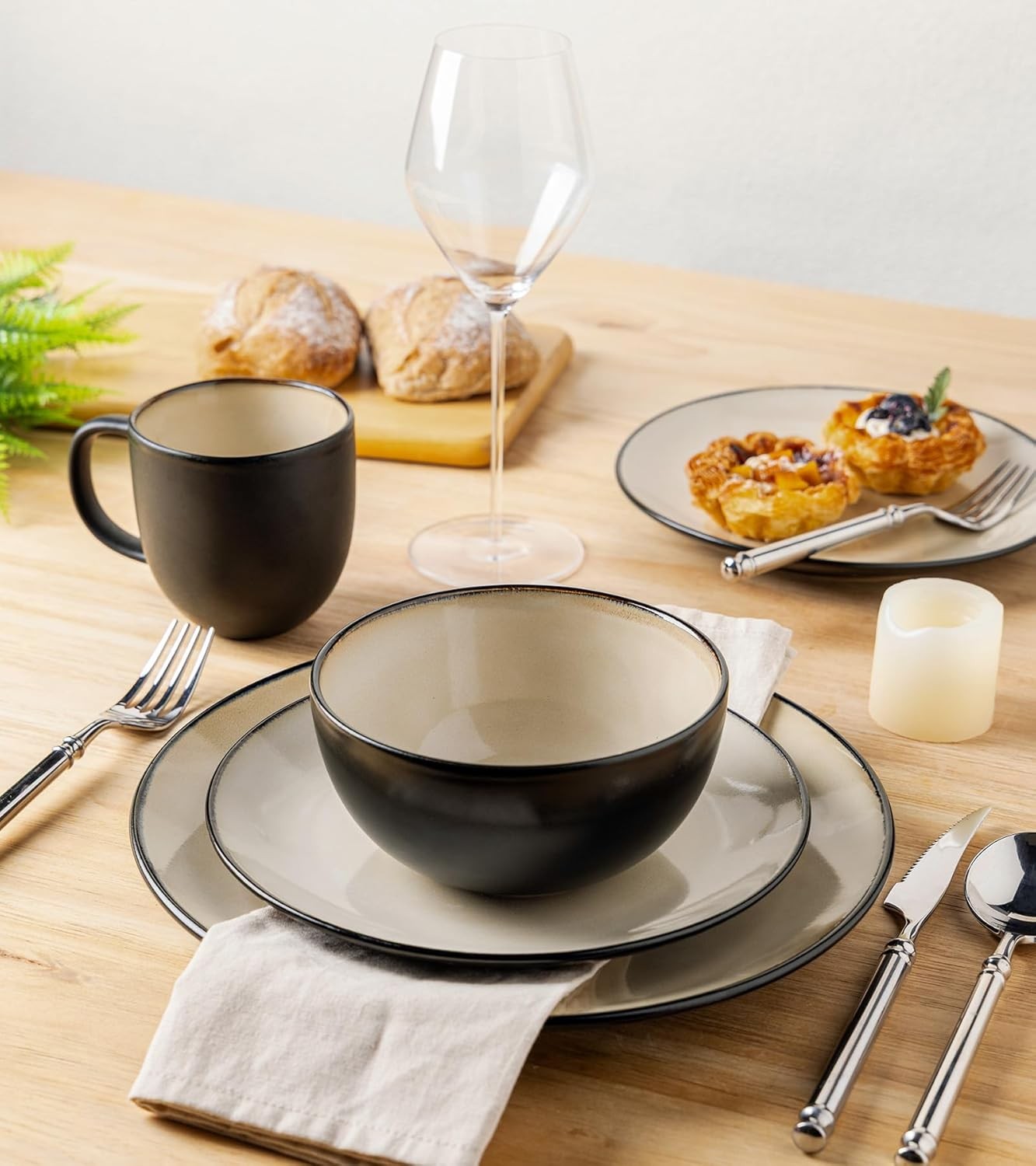 12 Piece Stoneware Dinner Plates Bowls Scratch Resistant Dishwasher Safe