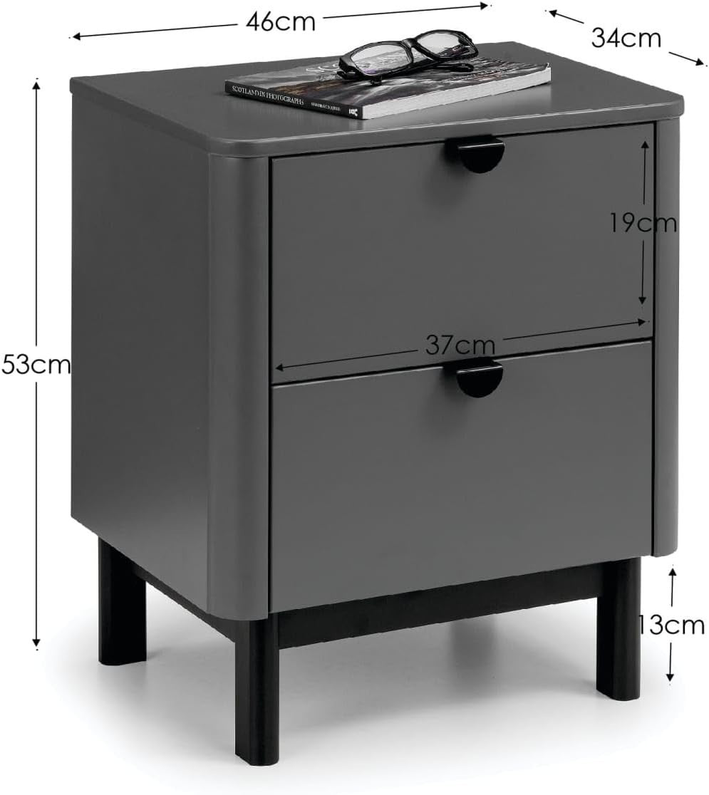 Modern Grey 2 Drawer Bedside Table – Sleek Wooden Nightstand Storage Unit
