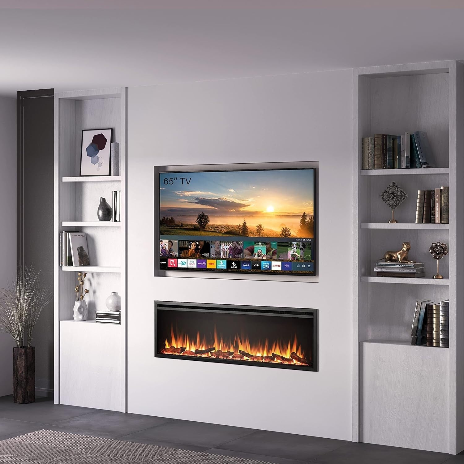 60" Wall Mounted Electric Fireplace Multi Flame Colors 750W-1500W Heat