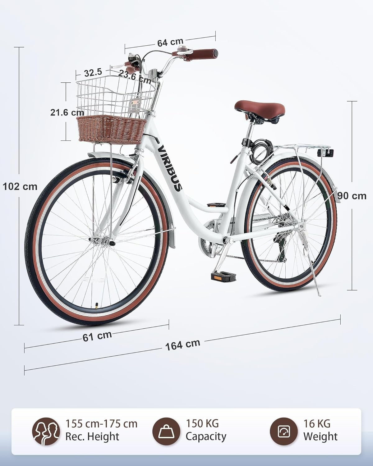 24" Women’s Comfort Cruiser Bike - 7 Speed Shimano, Rattan Basket, City Ride