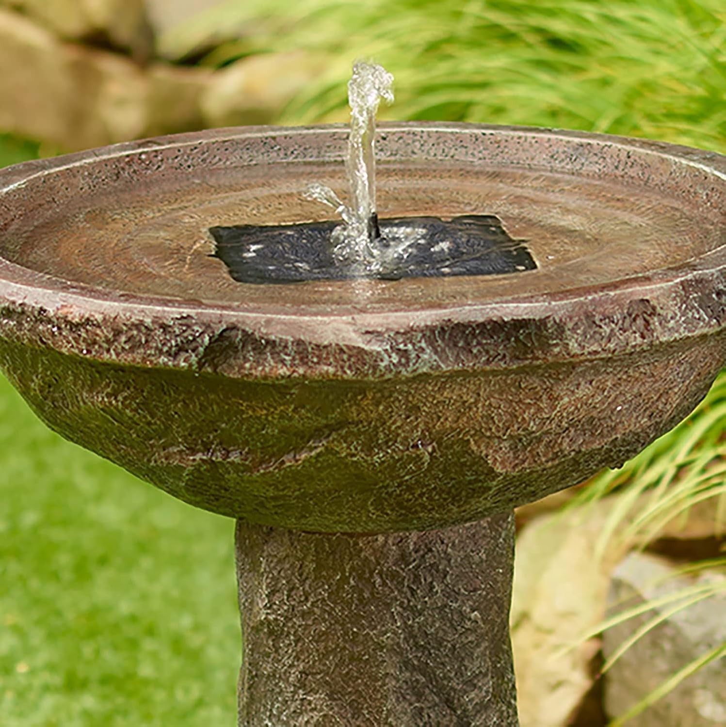 Solar Powered Bird Bath Outdoor Garden Water Feature Stone Effect