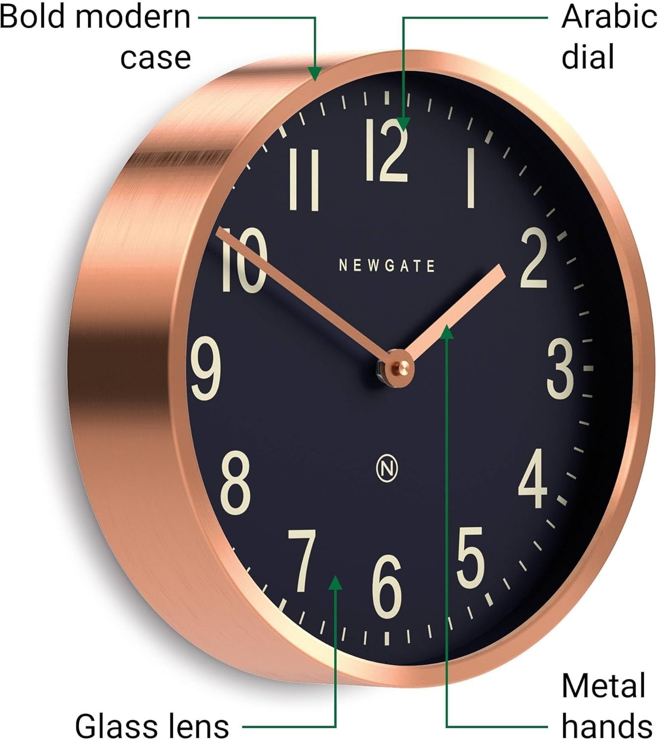 30cm Silent Wall Clock Copper Finish Modern Retro Office Kitchen Decor