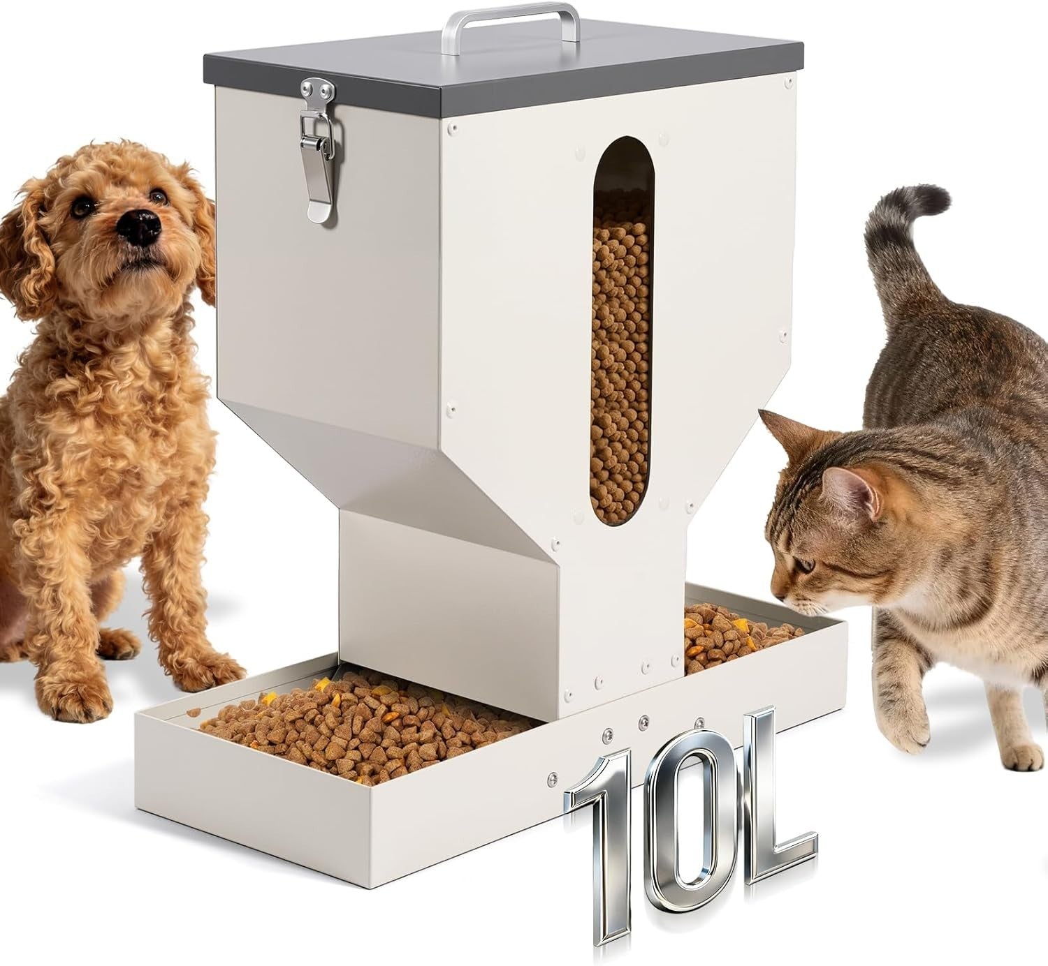 10L Automatic Pet Feeder 2 Bowl Metal Food Dispenser Cat Dog Rabbit
