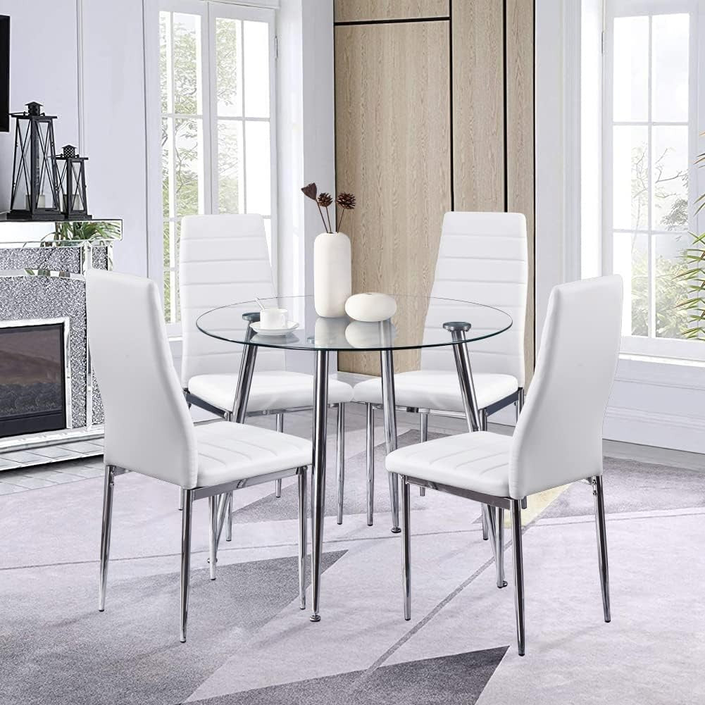 Round Glass Dining Table 90cm Modern Small Dining Kitchen Table Chrome Legs