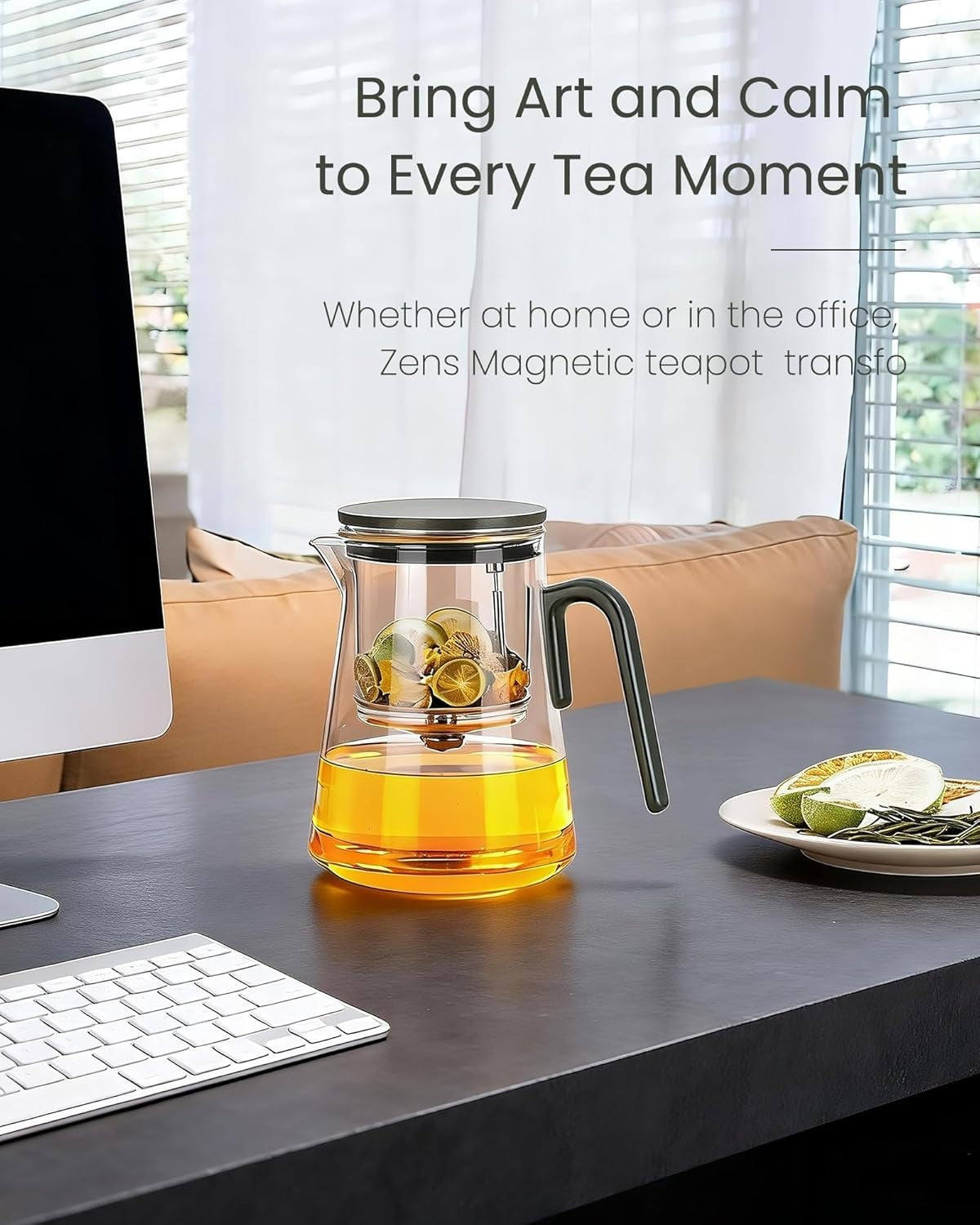 1000ml Magnetic Glass Tea Pot Infuser Loose Leaf Herbal Tea Maker Grey