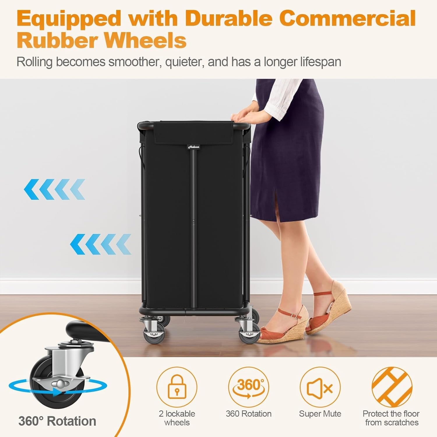 115L Rolling Laundry Hamper with Wheels Black Steel Frame Removable Washable Bag