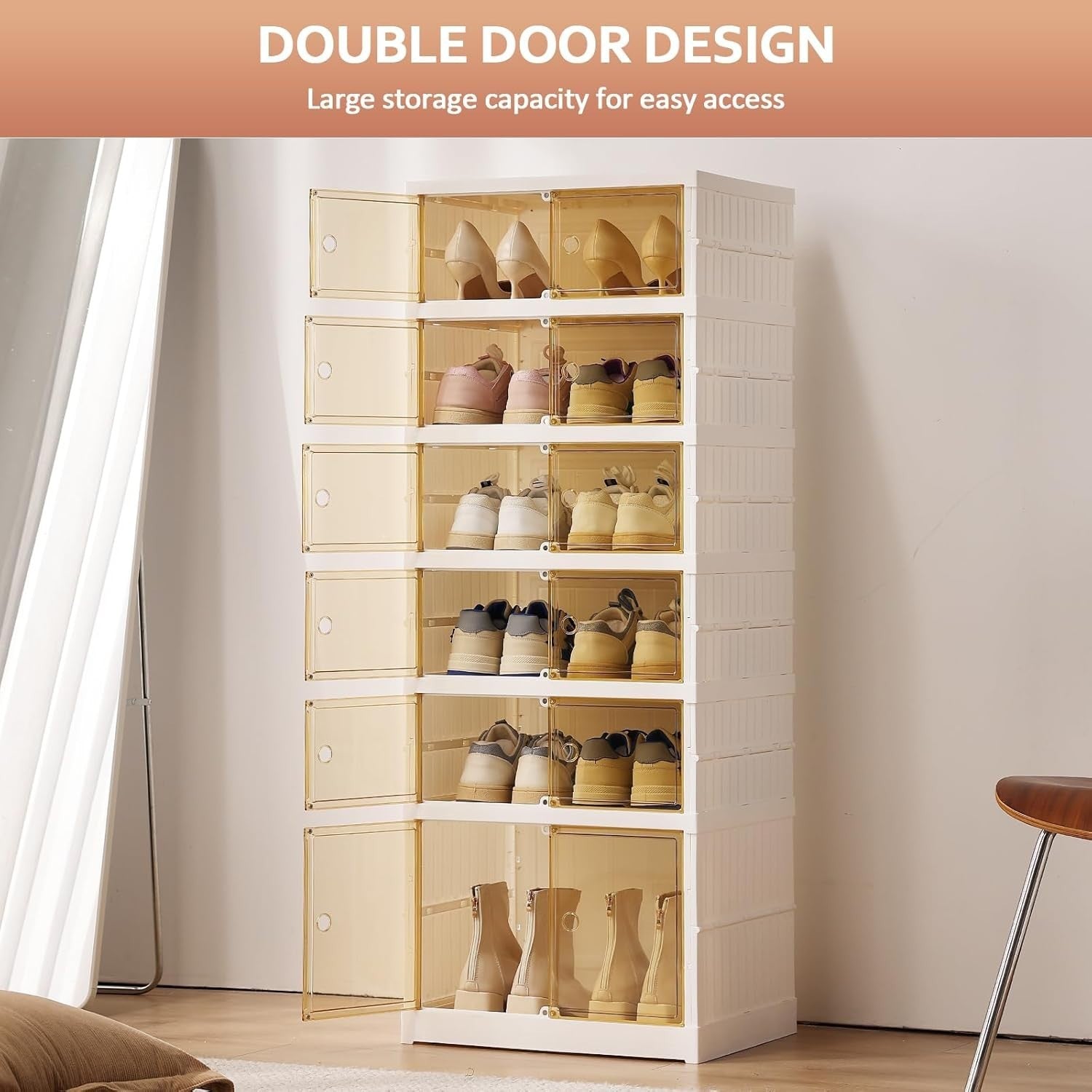 6-Tier Foldable Shoe Cabinet with Transparent Doors, 87x34.5x117 cm