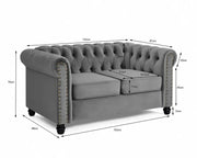 2 Seater Grey Chesterfield Sofa | Velvet Scroll Arm Studded Button Sofa UK