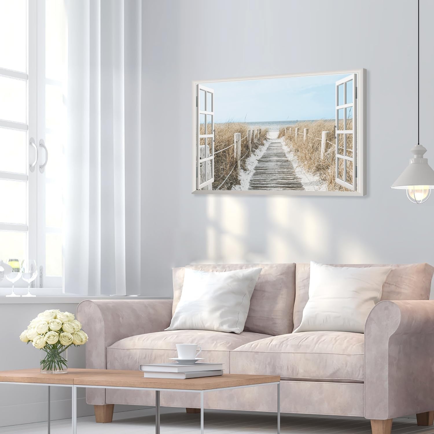 3D Beach Window Canvas Wall Art 39x59cm Coastal Ocean