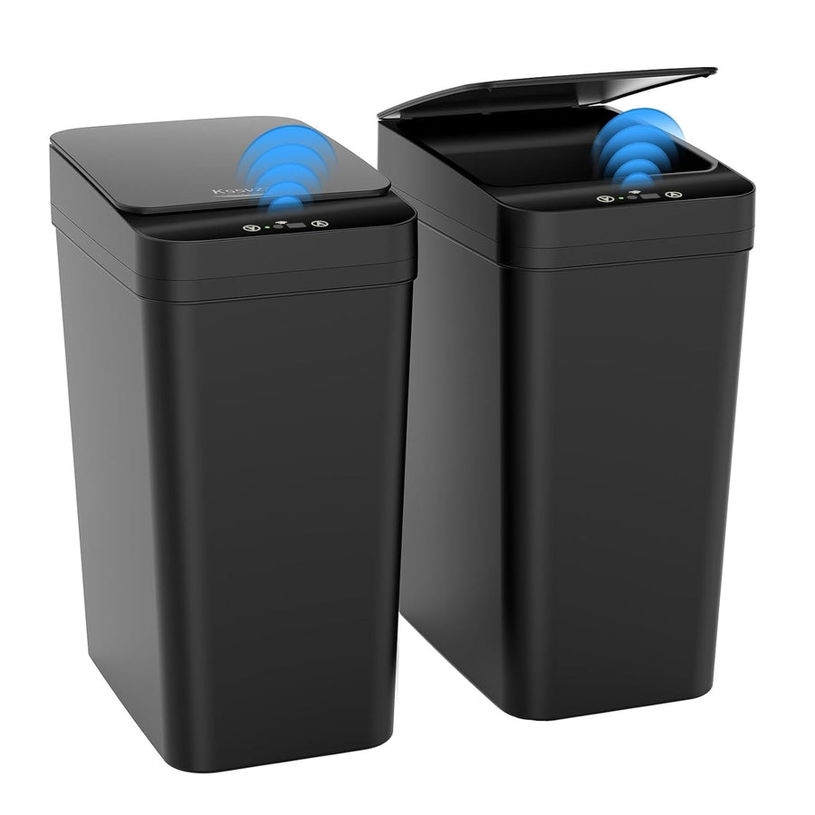 2 Pack 10L Touchless Motion Sensor Bathroom Bin Slim Auto Lid Black