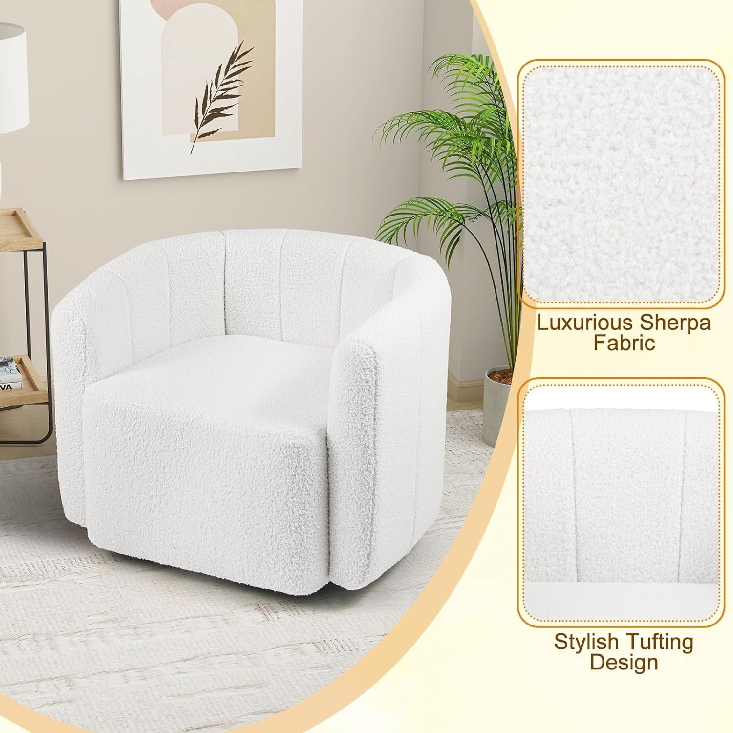 White Sherpa Swivel Accent Chair 360° Barrel Armchair Lounge Sofa