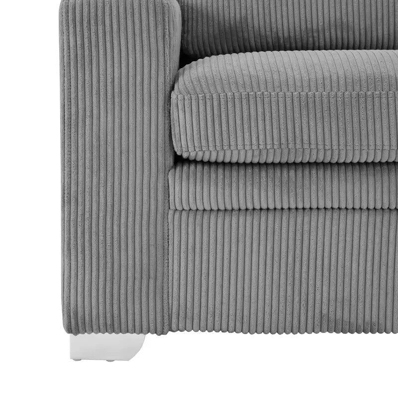 Grey Jumbo Cord Corner Sofa RH Chaise 4-Seater Deep Seat Lounge Couch