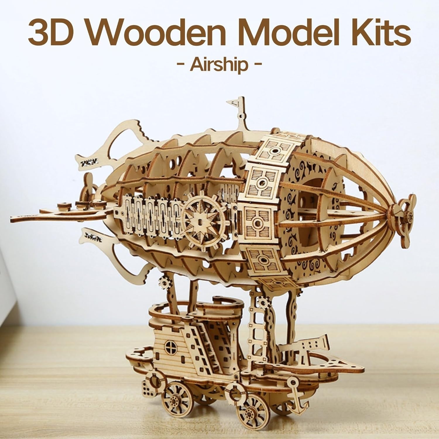 Wooden Airship 3D Puzzle Kit – Steampunk DIY Model for Adults & Home Decor